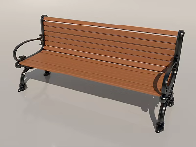 Classic Outdoor Bench With Wooden Slat Seat Black Metal Armrests And Legs 3d model