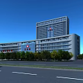 Modern Office Building Complex With Green Surroundings Roads Plaza And Entrance Area