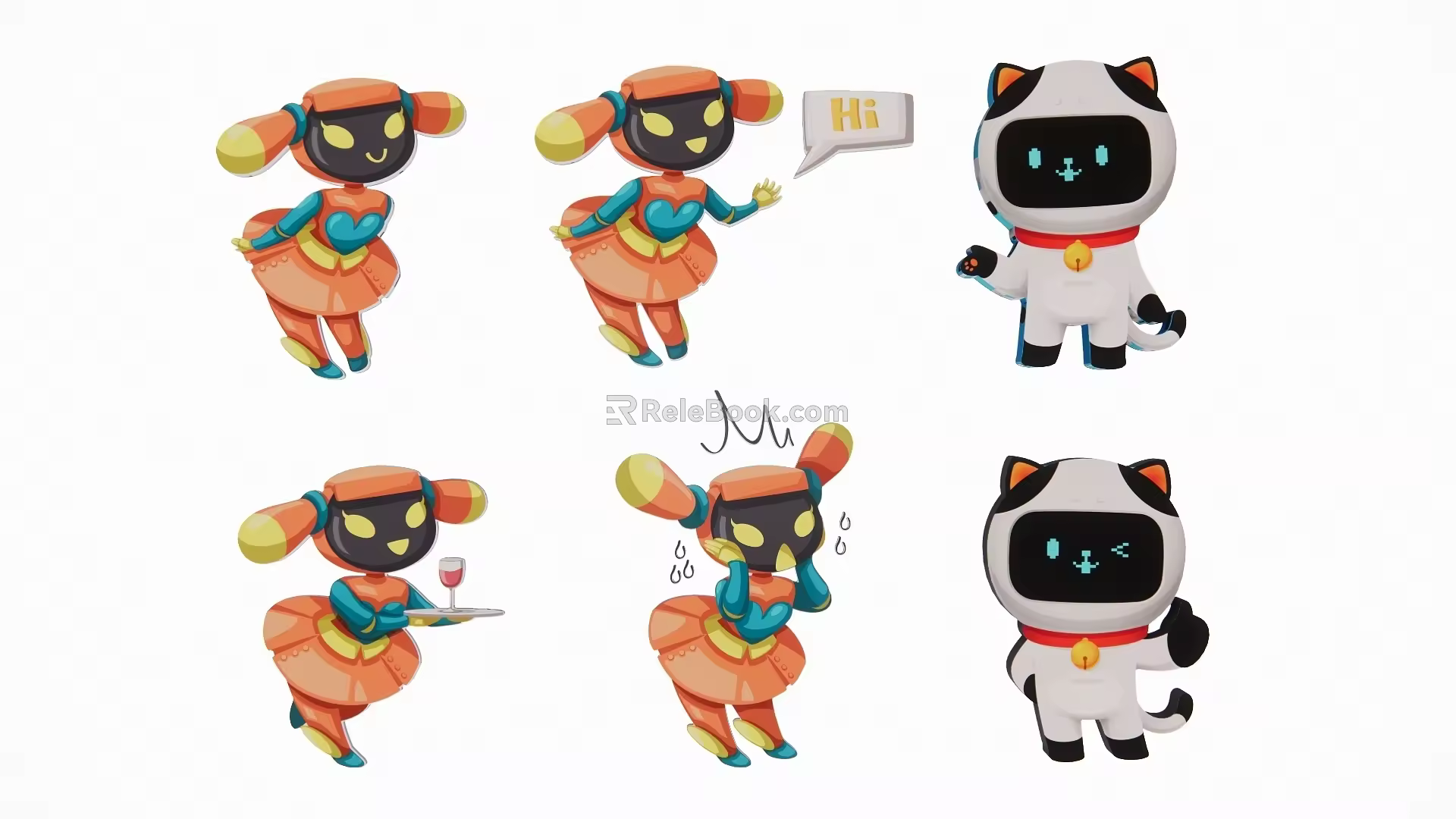 Modern 2D pet animal image robot cute cat dog robot silhouette 3d model