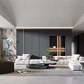 Modern Living Room Interior With Gray Walls White Sofa Green Plant And Coffee Table