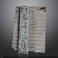 Vintage Stacked Bricks Structure With Decorative Carved Panel And Blue Red Elements