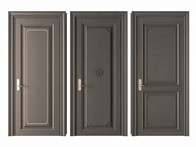 Modern Elegant Dark Gray Hinged Doors With Decorative Patterns And Metal Handles 3d model