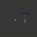 Blue Parachute Attached To Long Rocket With Small Cylindrical Object On Dark Surface