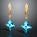 Fashion Earrings With Golden Top And Blue Diamond Cut Sparkling Gemstone