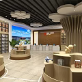 Modern Retail Store Interior With Shelves Display Counters Cloud Ceiling And Large Screen 3d model