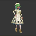 3D Model Of Standing Nurse Character With Pink Hair White Cap And Blue Trimmed Dress