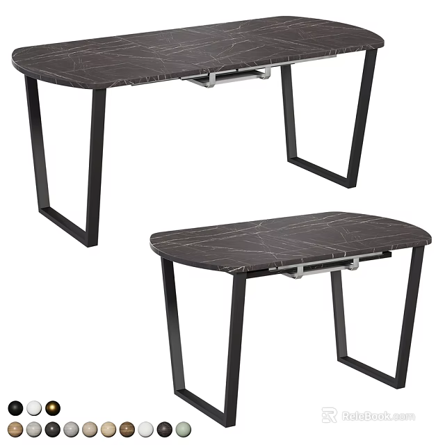 Modern Dining Tables With Black Metal Legs And Marble Top Design 3d model 