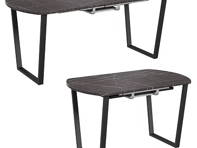 Modern Dining Tables With Black Metal Legs And Marble Top Design 3d model