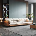 Modern Beige Sofa and Coffee Table Set with Colorful Cushions Wooden Top and Green Plants