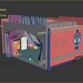 Pink Kids Playroom Interior With Gray Curtains Blue Floor And Cartoon Decoration