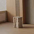 Natural Stone Bedside Table In Modern Minimalist Bedroom With Wooden Walls And Textured Design