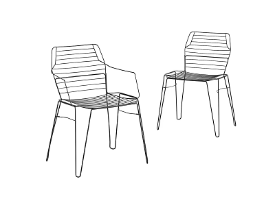 Modern Metal Dining Chairs With Striped Backrest And Slim Metal Legs Design 3d model