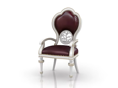 Maroon Leather Accent Chair With White Carved Frame Ornate Back Design And Riveted Upholstery 3d model