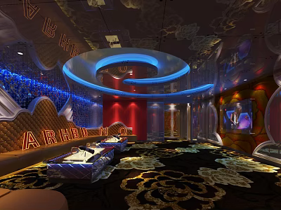 Luxurious KTV Private Room Interior With LED Lighting Comfortable Sofa And Large Screen 3d model