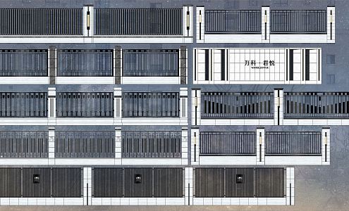 Modern Enclosure Residential Area Landscape Wall Enclosure Iron Grille Metal Stone Enclosure 3d model