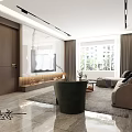 Modern Living Dining Room Interior With Sofa TV Rug Lighting And Curtain Design
