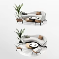 Modern Living Room Interior With Curved Sofa Coffee Table Set Armchairs And Potted Plant