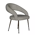 Modern Light Gray Fabric Dining Chairs With Curved Armrests And Metal Legs