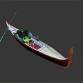 Elegant Gondola Boat With Golden Decorations Red Seats Black Parts And Long Oar