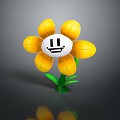 Cartoon Yellow Flower With White Center Smiling Face Green Stem And Leaves
