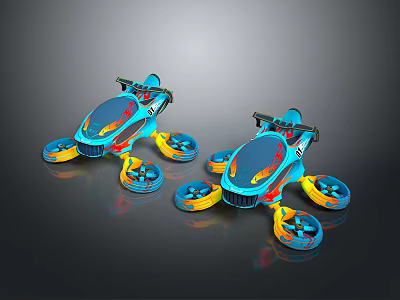 Vibrant Blue And Yellow Commercial Equipment With Multiple Wheels And Colorful Designs 3d model