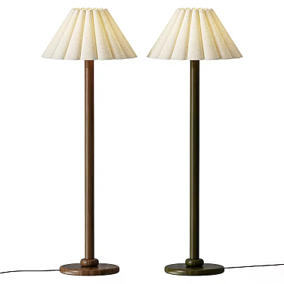 Two Modern Floor Lamps With Brown And Dark Poles And Pleated Fabric Shades 3d model