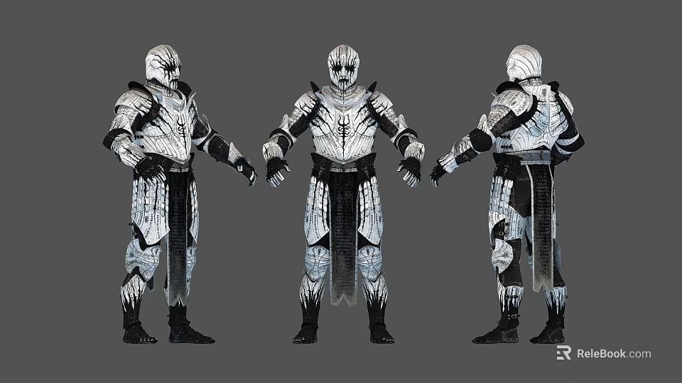 Multiple Detailed Armored Characters Displayed In Front Side Back Views 3d model 