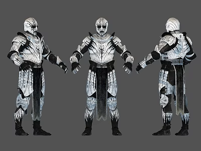 Multiple Detailed Armored Characters Displayed In Front Side Back Views 3d model