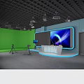 Modern Monitoring Room With Multiple Screens Control Desks Blue Lighting And Data Charts
