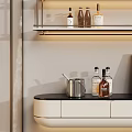 Modern Minimalist Suspended Wine Rack With Wine Bottles Glasses Below Cabinet And Artwork