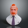 Man Bust With Red Hair Mustache White Shirt Purple Tie On Gray Gradient Reflective Background