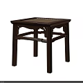 Traditional Wooden Stool With Square Light Colored Top And Dark Brown Frame