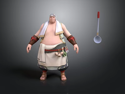 Man Chef Standing With Apron Garlic Wrist Guards And Ladle 3d model