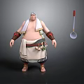 Man Chef Standing With Apron Garlic Wrist Guards And Ladle