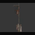 Vintage Mechanical Structure With Two Wooden Poles And Red Metal Components