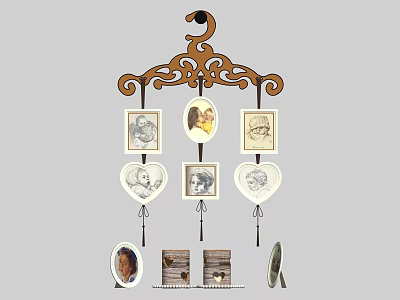 Carved Hanging Rack Decorative Ornament Combination With Photo Frames And Candle Holders 3d model
