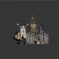 Blue Bicycle In Creative Setup With Easel Art Supplies And Small Table