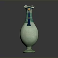 Light Green Ceramic Vase With Blue Striped Accents And Curved Handle