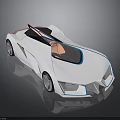 Futuristic White Sports Car With Blue Accents Red Seats And Open Roof Design