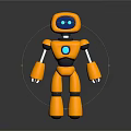 3D Yellow Robot Figure With Blue Eyes Circular Center Silver Limbs And Black Background Reflection