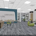 Modern Office Interior Design With Green Wall Open Workspace Wooden Desk And Colorful Chairs