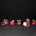 Cartoon Style Dragon Fruit Whole and Sliced with Green Leaves and Smiling Faces