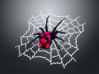 Spider With Black Body And Red Square Markings On Intricate Spider Web 3d model