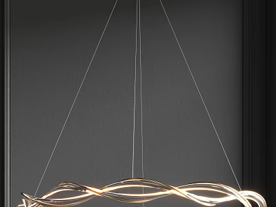 Modern Illuminated Chandelier With Curved Lines Against Dark Wall Background 3d model
