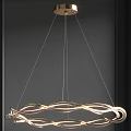Modern Illuminated Chandelier With Curved Lines Against Dark Wall Background
