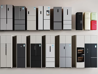 Modern Refrigerators and Freezers with Diverse Styles Sizes and Color Options 3d model
