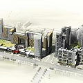 Modern High Rise Residential Building Complex With Glass Curtain Walls And Pedestrian Area