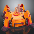 Orange Sci Fi Mechanical Structure Featuring Circular Base Pipes And Red Accents 3d model