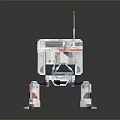 Four Legged Robot With White Orange Body Mechanical Legs Antenna And Display Screen