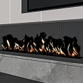 Modern Linear Fireplace With Burning Flames And Marble Base On Gray Wall 3d model